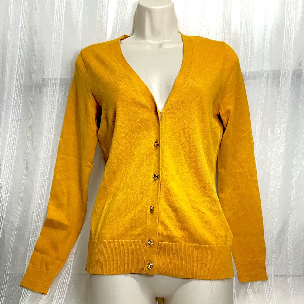 New York & Company Mustard Button-Up Cardigan